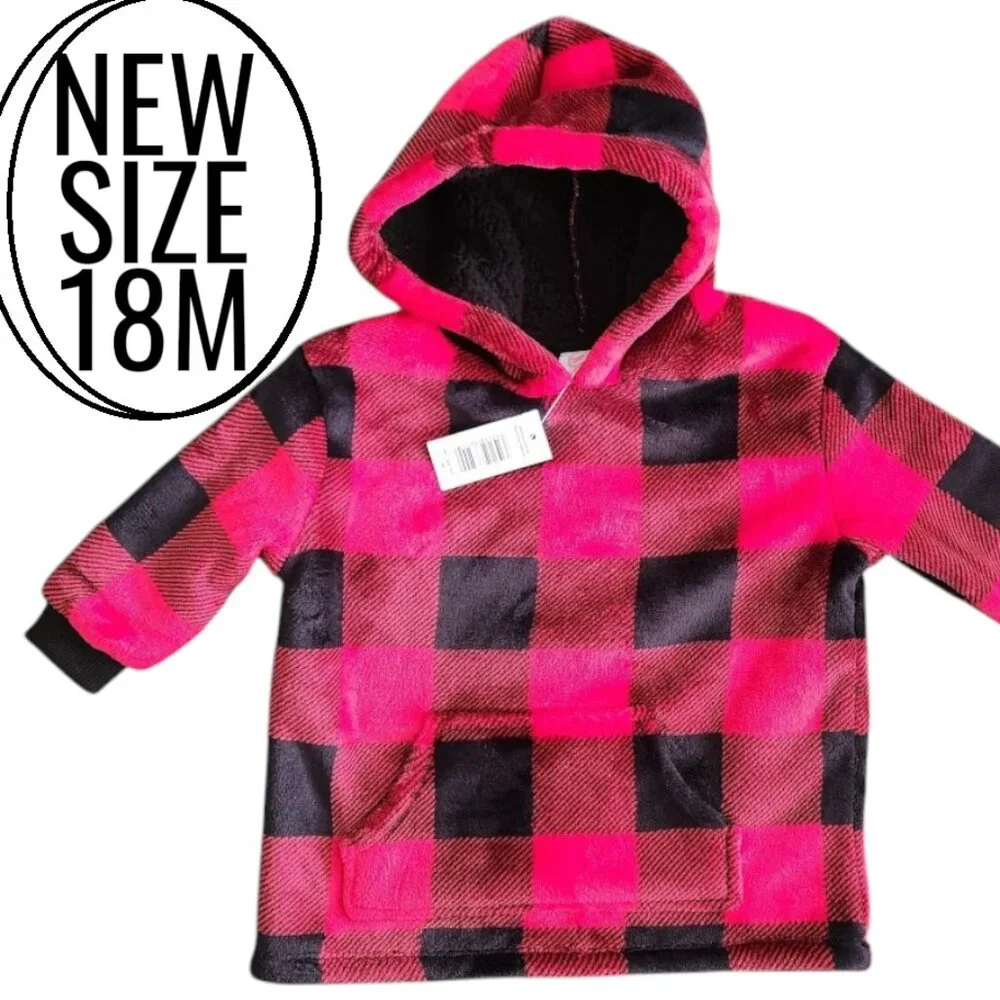 New Size 18M Sherpa Hoodie Sweatshirt sweater plaid 18 months Red Black Toddler
